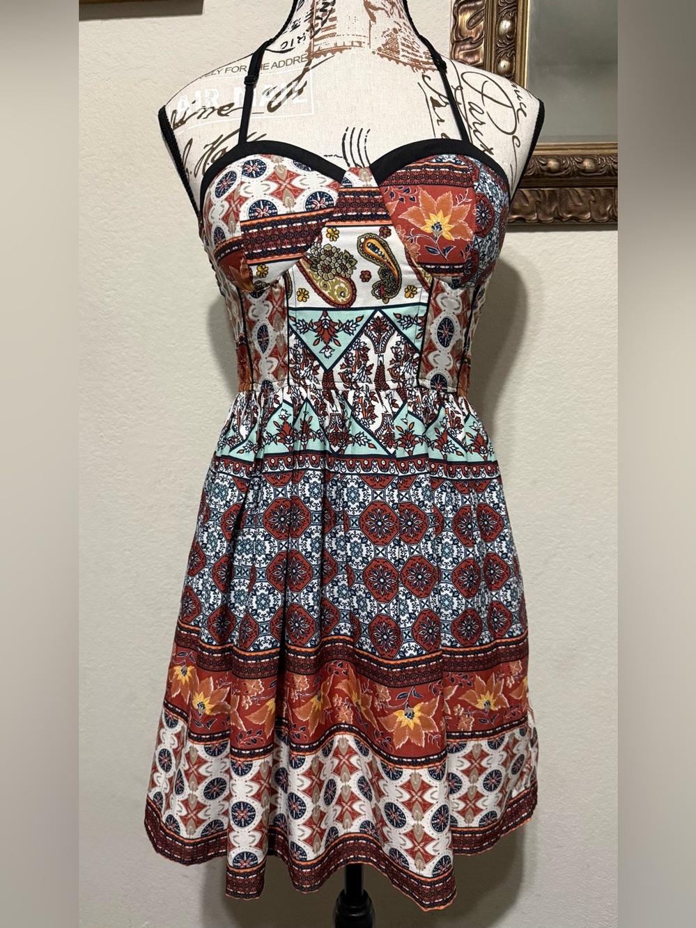 Band of Gypsies Rust, Teal & Cream Patchwork Sundress